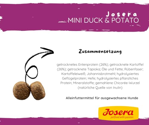 Josera - Hundefutter - Josera Exclusive MiniDuck & Potato - Getreidefreies Hundefutter mit Ente & Kartoffel - Trockenfutter 10 KG + Goodie Quietsche Seppl