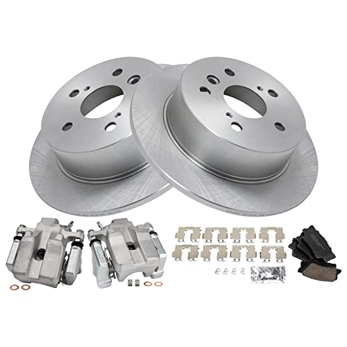 Image of TRQ Rear Brake Pad and Rotor Set Ceramic Solid Rotors Calipers