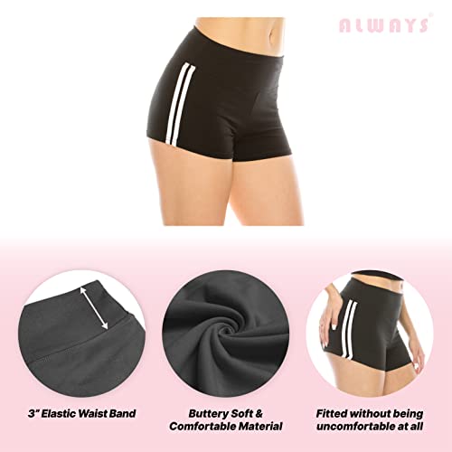 Image of ALWAYS Women's High Waist Spandex Athletic Shorts - Side Stripe Soft Stretch Biker Running Yoga Gym Workout Anti-Chafe Under Dress Layering Short Grey White XL