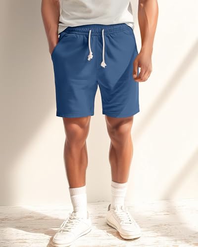 Zengjo Mens Sweat Shorts with Pockets, Cotton Knit Lounge Jogger Athletic Short Pants 9" Inch Inseam Drawstring Elastic Waist4