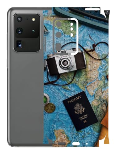 Image of AtOdds - Mobile Skin Sticker Compatible with Samsung Galaxy S20 Ultra (Coverage - Back+Camera+Sides) (Travel Map)