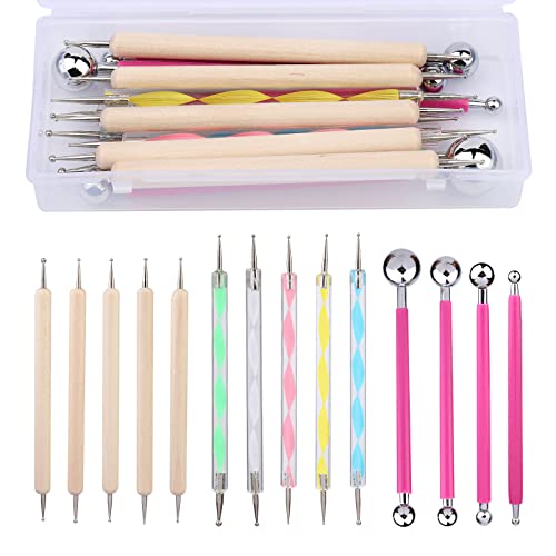 14 PCS Dotting Tools Ball Styluses with Box, Dotting Tools Set Rock Painting, Ball End Dot Art Tools, Embossing Tools, Pottery Clay Modeling Embossing Nail Art