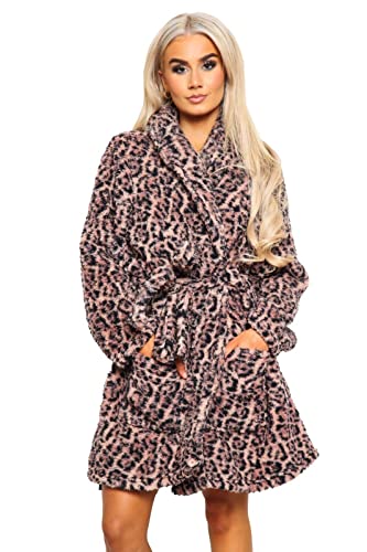 UC Ex Designer - Albornoz de forro polar con estampado de leopardo para mujer, bata suave y acogedora, marrón, XL