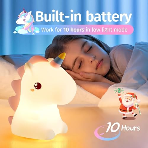 Image of Priyana Rabbit Night Light for Kids, Cute Silicone Bunny Lamp with 3 Brightness Modes, Rechargeable Baby Night Lamp, Soft LED Bedside Light for Nursery, Bedroom, Gift Decoration (Unicorn Night Light)