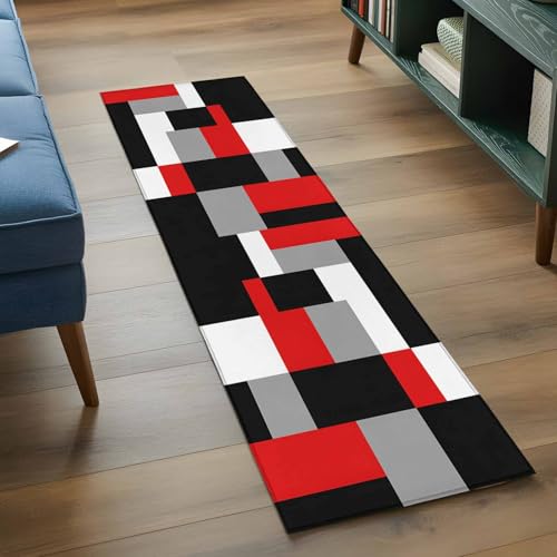 Tapete corredor geométrico rojo negro gris 2x6 ft lavable miniatura 4