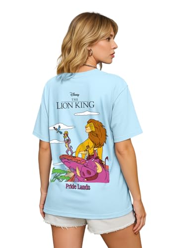 Image of JUNEBERRY 100% Pure Cotton Oversized Baggy Fit Official Disney Merchandise Cool & Goofy Graphic Printed T-Shirt for Women (Characters: Moana, Pooh & Lion King)