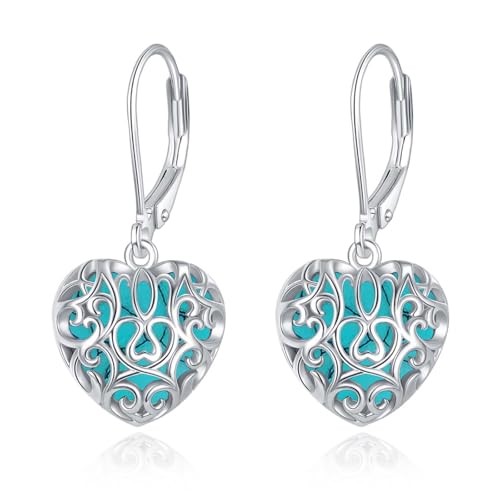 Boucles d'oreilles pendantes turquoise et cœur argent pour l'été