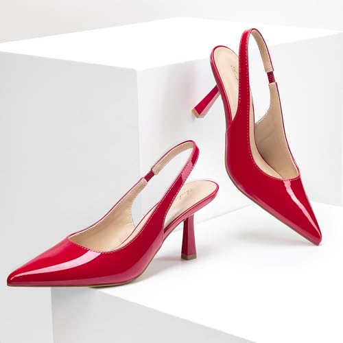 Image of Elisabet Tang Women's Kitten Heel Slingback Low Pumps 3 Inches Stiletto Pointed Closed Toe Elegant Dressy Bridal Wedding Party Shoes