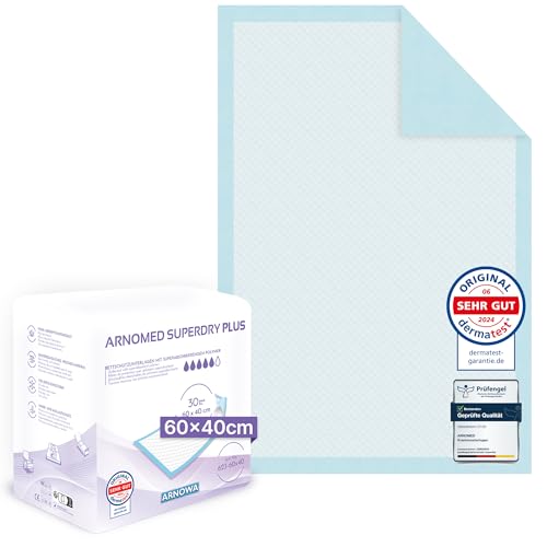 ARNOMED Krankenunterlagen 60x40cm, 30x saugstarke Inkontinenzunterlagen Einweg, Wickelunterlage für Babys, 5-lagige Zellstoff Unterlagen fürs Bett bei z.B. Inkontinenz, Wickelunterlage Einweggebrauch
