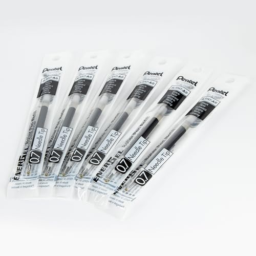 Image of Pentel Refill Ink for EnerGel Gel Pen, 0.7mm Needle Point, Fine Ink, Black Ink, Pack of 6 Refills