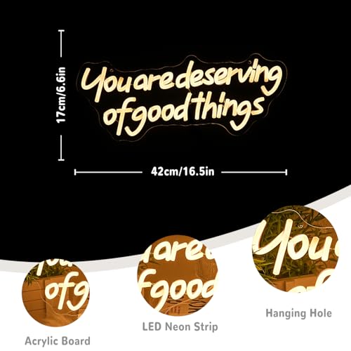 Image of You Are Good Deserving Of Good Things Neon Sign for Wall Decor Letter Neon Light Classroom Led Neon Signs Warm White Led Neon Lights for Office Classroom Dormitory Decoration