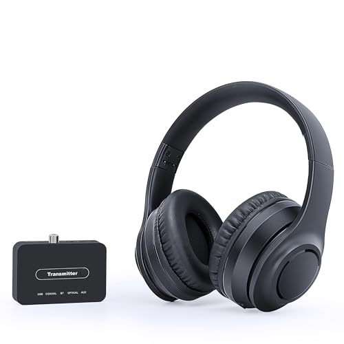 Ayaminolk Auriculares Inalámbricos para TV Bluetooth 5.4, Auriculares con Cancelación Activa de Ruido (ANC), con Transmisor de Fibra Óptica/Coaxial/USB/3,5 mm, Apto para Personas Mayores y Adultos
