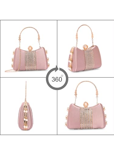 Image of TOOBA Handicraft Women's Beautiful Bling Box Clutch Bag | Evening Bag, Bridal Purse & Party Handbag | Wedding & Special Occasion Clutch (Chatai Side Pearl)