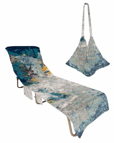 Abstract Blue Beach Chair Towel Covers for Chaise Lounge with Side Pocket, Soft Plush Pool Towels Cover for Patio Sunbathing Outdoor 29''x85'' Modern Shabby Chic Orange Street Art