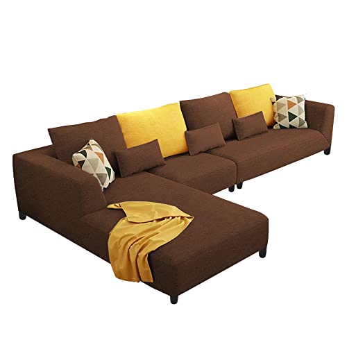 Image of Galib LHS 6 Seater L Shape Sofa Set for Living Room (Brown Fabric)