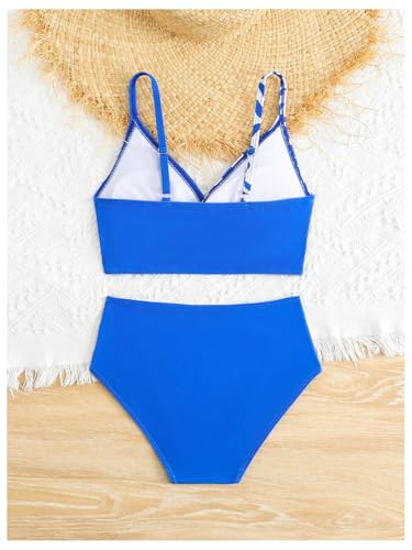 Milumia Girl's Swimsuit 2 Piece Floral Print Twisted Spaghetti Strap Bikini Set Swimwear2