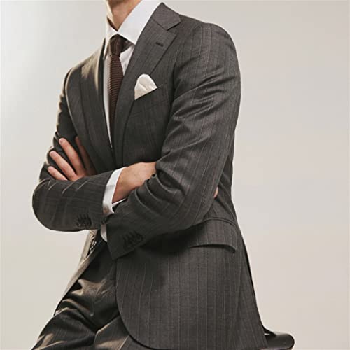 Dark Grey Men's Suit Set Stripe Men Suits Casual Business Slim Blazers Fit Spring Jackets2