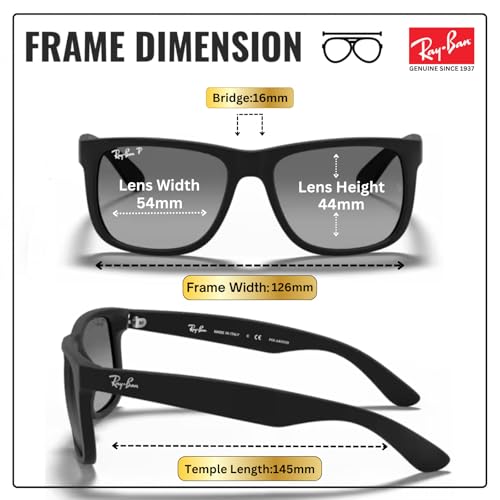 Image of Ray-Ban RB4165 JUSTIN CLASSIC Square Shape Sunglasses for Men with Official Eyewear Kit
