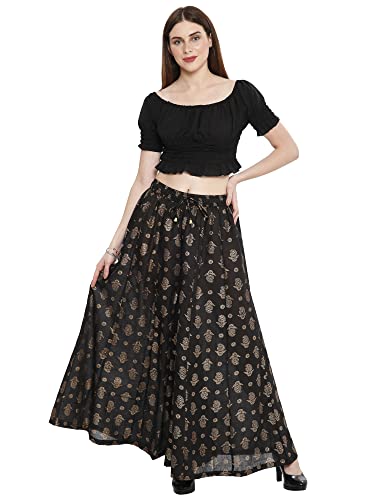Image of TNQ Full Flared Cotton Palazzo Pants || Gold Print Printed Sharara Garara || Ethnic Or Casual Wear
