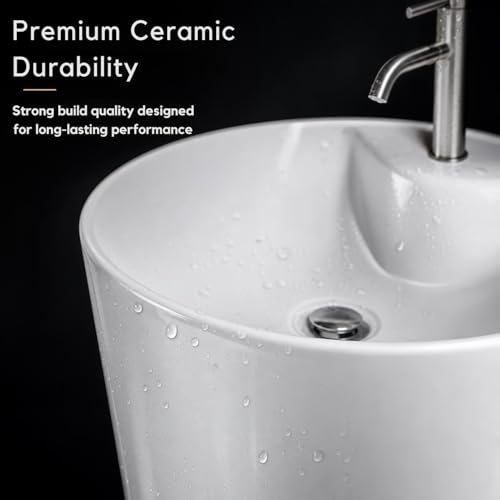 Image of Well Set Luxury Ceramic One Piece Pedestal Wash Basin | Premium Round Stand Wash Basin for Home Office Hotel | White Round