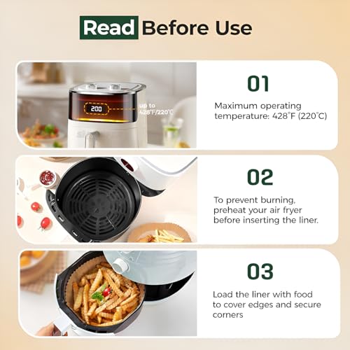 Image of SNMMIFER 100 Pcs Round Air Fryer Paper Sheets, Disposable Parchment Airfryer Paper Sheets, Air Fryer Liners for 5-8 QT, Oil-Proof, Heat Resistant for Frying, Baking, Cooking, Roasting and Microwave