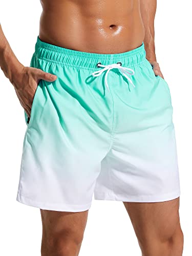 SILKWORLD Men’s 5 Inch Swim Trunks New 2023 Bathing Suit Quick Dry Swimming Shorts with Compression Liner and Zipper Pockets,Green White Gradient,Large3