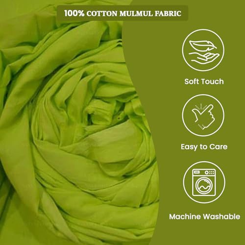Image of Plain Mulmul Soft Cotton Fabric | Lightweight Breathable Mulmul Cloth | Super Quality Natural Cotton Fabric for Kurta, Dress, Dupatta, Lining & Craft Use (Neon Green, 3.5 Meters)