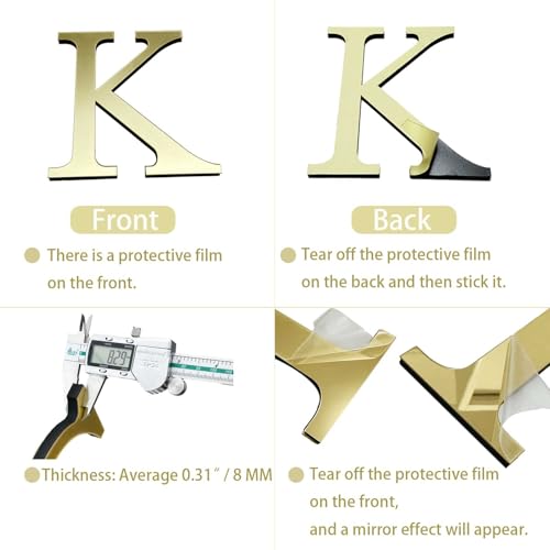HXymxkeqi Large 3D Raised Letter Wall Stickers, 20cm 7.87inch Acrylic Alphabet Decals, Self-Adhesive Home Decor Letters for Living Room, Bedroom, Office, DIY, Light Gold (K, Light Gold) by HXymxkeqi - Used condition - Image 4