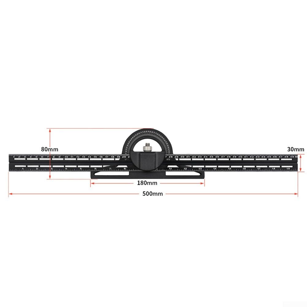 Squadra combinata di precisione in alluminio con meccanismo scorrevole e goniometro per layout strutturale carpenteria e misurazione tecnica (500 mm)