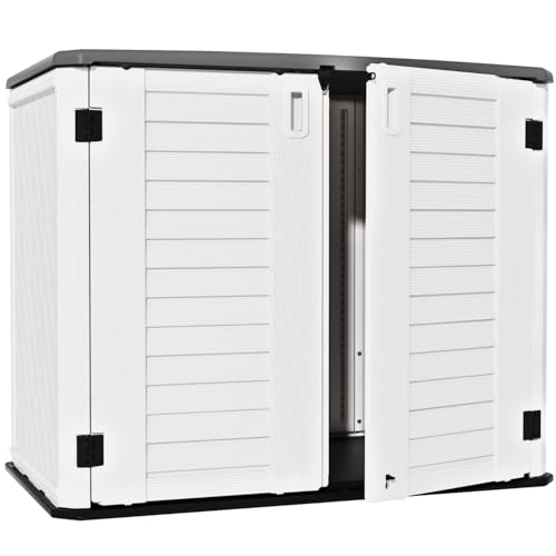 Image of ZZM 4x2.5 FT Outdoor Storage Shed, Resin Waterproof Storage Cabinet for Garden Tools with Lockable Lid,Latch (White)