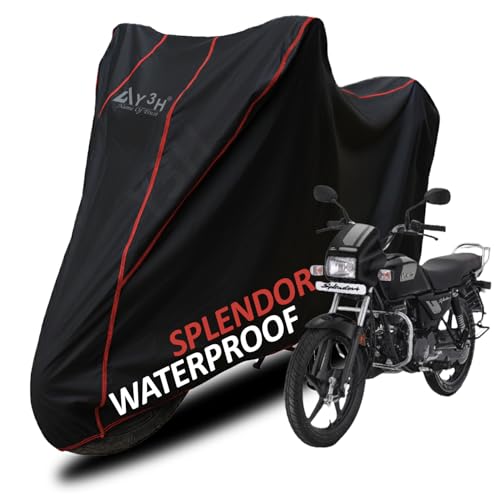 Image of Bike Body Cover Hero Splendor Full Body Cover with Waterproof, Dust Proof, UV Rays Protective, Tripple Stitching & Lightweight Two Wheeler Covers - Black with Waterproof Red Piping