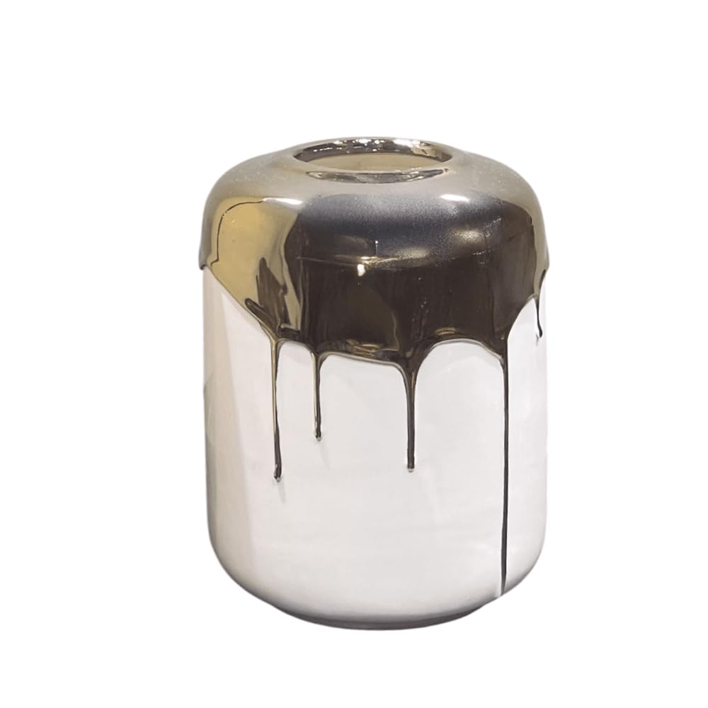 Rowen Homes Gold/White Vellore Petite & Drip Effect Decorative Vase (17.5X14.5cm) - Ceramic Statement Piece For Flowers Or Fake Plant, Modern Home Decor For Living Room - Luxury Interiors By (Small)