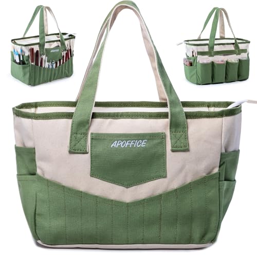 APOFFICE Pottery Tools Bag with Pockets for Clay Sculpting Tools, Ceramic Tools– Art Supply Organizer for Polymer Clay Tools, Craft Tote, Yarn & Crochet Storage, Washable Canvas Artist Bag Gift