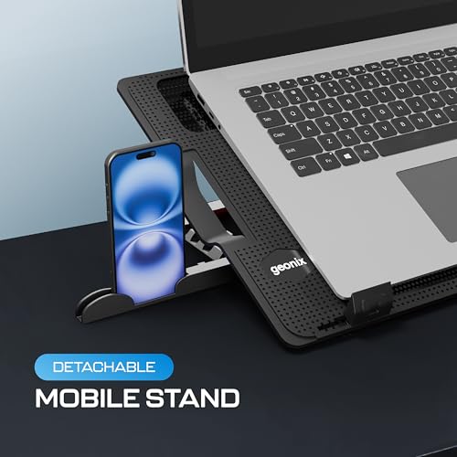 Image of Geonix CoolZ 5Fan Laptop Cooling Pad with Mobile Stand |Powerful & Silent Cooling |Supports up to 17 inch|6 Adjustable Heights up to 200mm |Supports up to 5KG |Ergonomic Cooling Stand (Black & Red)