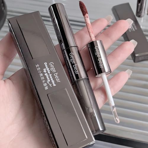 Image of Gege Bear Dual Lip Gloss | Matte & Mirror Glossy Double Headed Liquid Lipstick | Velvet Matte & High Shine | Nude Dream Red Wine Sakura Pink Brown | Moisturizing Lip Care Gloss | Korean Style Makeup Aesthetic | Best Hydrating Lipstick For Women (01# First Beauty, 2gX2)