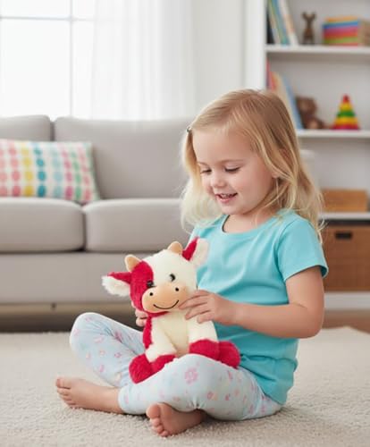 Sibupue Cow Stuffed Animals Soft Plush Cute Cow Doll for Boys Girls 8in (zuo NIU Hong se) - image 2