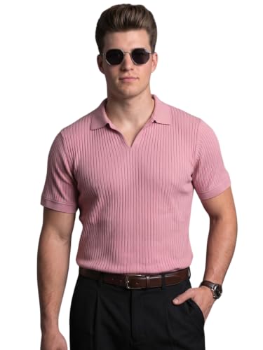 Image of Veirdo Men's Rib Knit Polo T-Shirt in Cotton Fabric, Classic Collar with Modern Fit, Stylish for Casual Wear, Available in Sizes S to 2XL