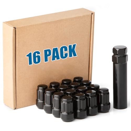 Image of JiiinMiiin M10x1.25 ATV Lug Nuts - 16pcs Closed End 6 Spline 10x1.25 Wheel Nuts Cone /Acorn Seat with Socket Key, Black