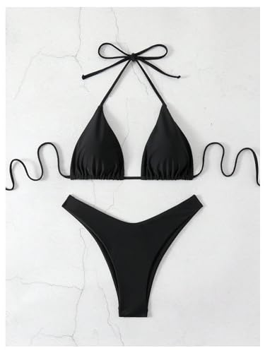 Image of GORGLITTER Women's Halter Triangle Bikini Set High Cut Thong Swimsuit 2026