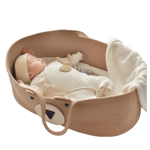 tangcheng ベビーベッド クーハン 新生児 ゆりかご ベビーバスケット ベビーかご ロープ編み 綿 シンプル 折りたたみ 通気性 温かい ハンドル付 赤ちゃん カゴ 軽量 添い寝ベッド ベビーベッド お昼寝マット オムツ替え 風を防ぐ 丈夫 洗い