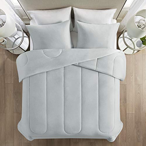 Image of Comfort Spaces Rolland Comforter Set-Casual Heathered Design, Ultra Soft Knit Cover All Season Down Alternative Cozy Bedding with Matching Shams, Full /Queen(88 inchx92 inch), Cotton Jersey Grey 3 Piece