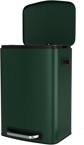 Cubo de basura grande con pedal de 13 galones con tapa silenciosa de cierre suave, cuerpo grueso de acero inoxidable para basura de cocina, papelera