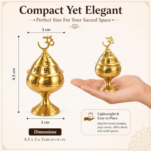 Image of Brass Pooja Diya with Om Top | Traditional Akhand Jyot Deepam, Temple Decor & Diwali Decoration, Brass Oil Lamp, 4.5 x 3 x 3 cm