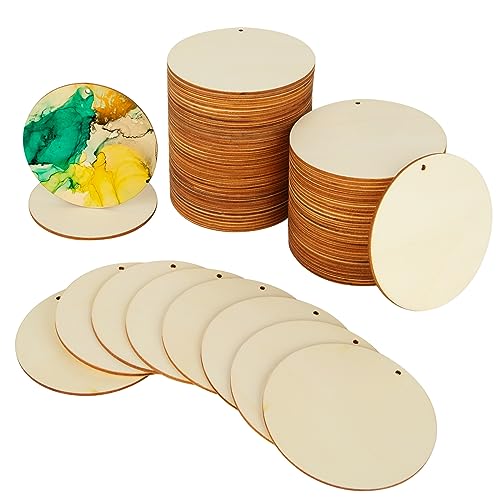 SENENQU Lot de 100 Disques de Bois Brut 10cm Tranche de Bois Brut Naturel 2.5mm, Rondin de Bois Décoratif pour Bricolage Artisanat Mariage Noël Décorations...