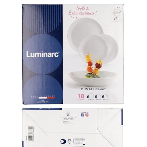 Luminarc Diwali Opal-Geschirrset, Türkis, 18-teilig, für 6 Personen, Opal, mikrowellengeeignet, kühlschrankgeeignet, stapelbar