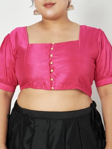 Image of studio rasa Women's Plus Size Silk Blend Button Down Crop Top for Wedding Festive Party