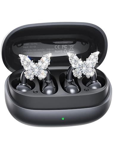 Image of Kinglucky Gen2 Clip-On Earbuds with Butterfly Earrings, Black | Charge & Store Without Removing Earrings, Comfortable Fit, 50H Playtime, Open-Ear Bluetooth Headphones, For Women, Small Ears