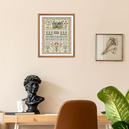 Image of FREEBLOSS 11CT Stamped Cross Stitch Kits Folk Art House Pattern Cross Stitch Wall Painting Kit Embroidery Needlepoint Set for Beginners Adults 40x50cm /15.7x19.7inch
