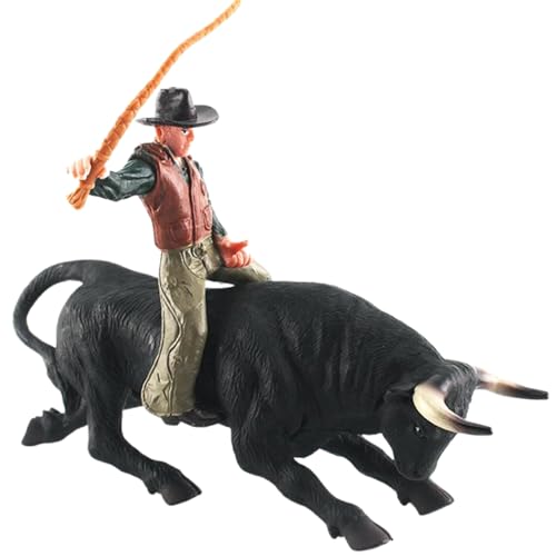 BEAHING Giocattoli da Cowboy Disegno Realistico a Mano da Equitazione Giocattoli Rodeo in PVC Ecologico Prescolare Scienza educativa Bull Rider per Ragazzi Bambini Nero