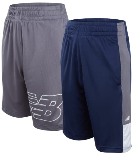 New Balance Boys' Active Shorts - 2 Pack Athletic Mesh Basketball Shorts (Little Boy/Big Boy), Size 14-16, Blue/Grey #TOP28